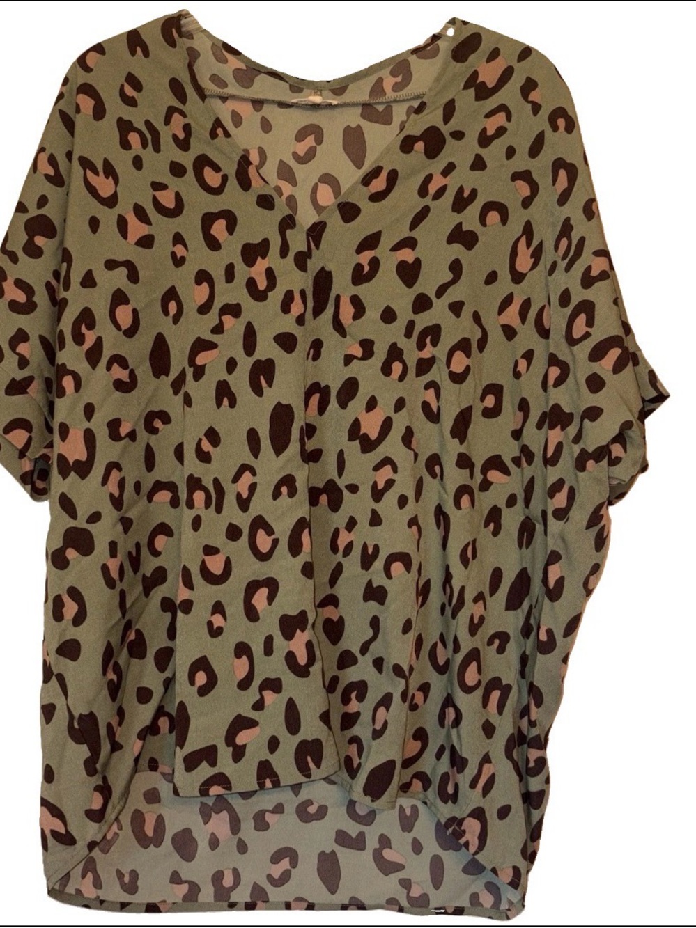 JODIFL Olive Green Leopard Print V-Neck Blouse